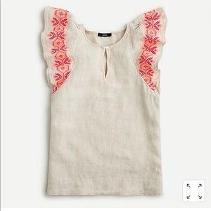 J. Crew Embroidered Linen Flutter-Sleeve Top (NWT)
